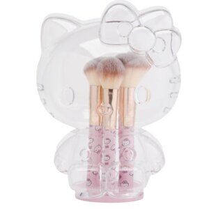 Hello Kitty Makeup Brush Set With Clear Kitty Holder & Pink Handles
